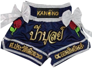 Kanong Customised Black Ribbons Muay Thai Shorts : KNSCUST-1177